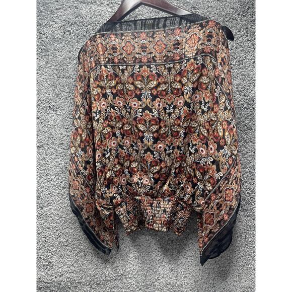 Max Studio Top Small Floral Brown & Black thread Lined Flutter Sexy Blouse - Picture 8 of 8